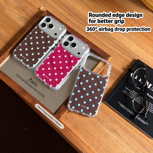 Autumn Polka Dot Magnetic Ring Phone Case – Double-Sided IMD & 360° Air-Cushion Edges (3 Colors)