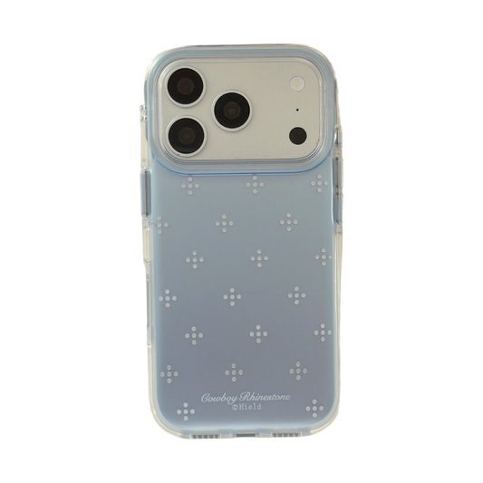 Gradient Blue Rhinestone Flower Gold-Trim Air-Cushion Double-Sided IMD iPhone Case