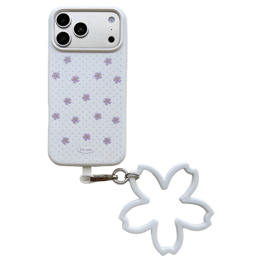 Floral Polka Dot Phone Case with Flower Wrist Strap