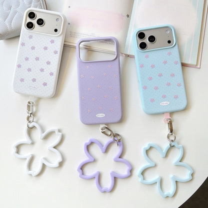 Floral Polka Dot Phone Case with Flower Wrist Strap