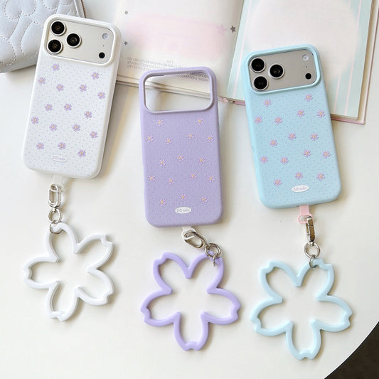 Floral Polka Dot Phone Case with Flower Wrist Strap