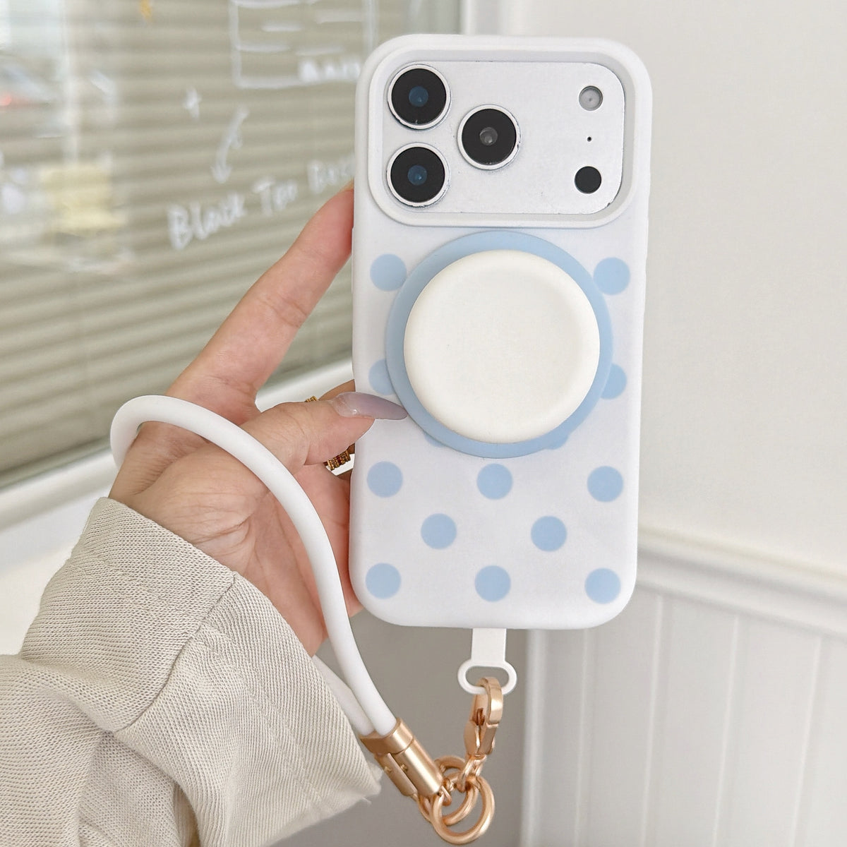 Liquid Silicone Polka Dot Stand Wrist Strap Phone Case
