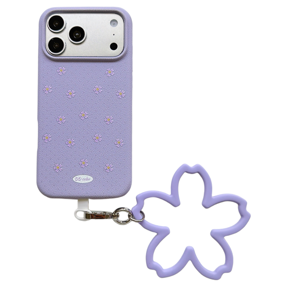 Floral Polka Dot Phone Case with Flower Wrist Strap