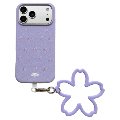 Floral Polka Dot Phone Case with Flower Wrist Strap