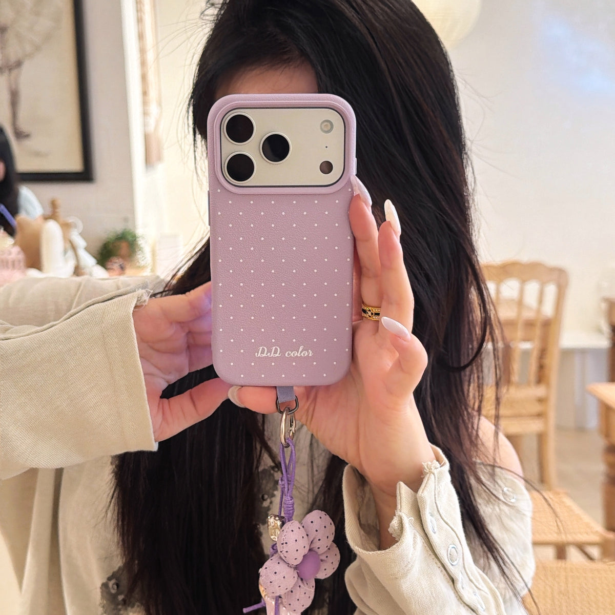 Polka Dot Phone Case with Flower Wrist Strap – 6 Color Styles