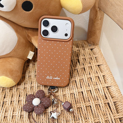 Polka Dot Phone Case with Flower Wrist Strap – 6 Color Styles