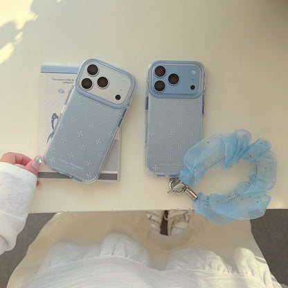 Gradient Blue Rhinestone Flower Gold-Trim Air-Cushion Double-Sided IMD iPhone Case
