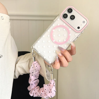 Polka Dot Phone Case with Ruffled Wrist Strap