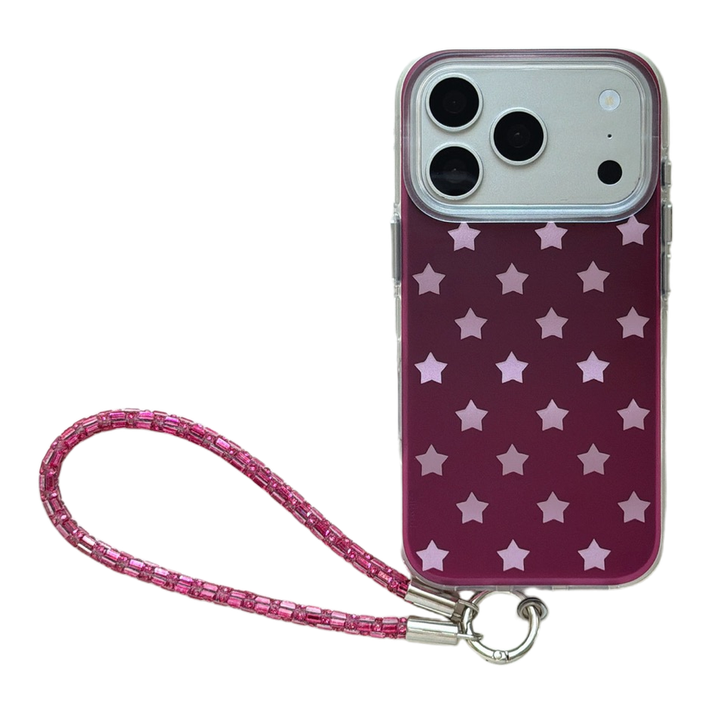 Burgundy Gradient Pink Star Air-Cushion IMD iPhone Case with Wrist Strap