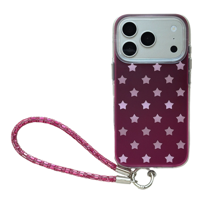 Burgundy Gradient Pink Star Air-Cushion IMD iPhone Case with Wrist Strap