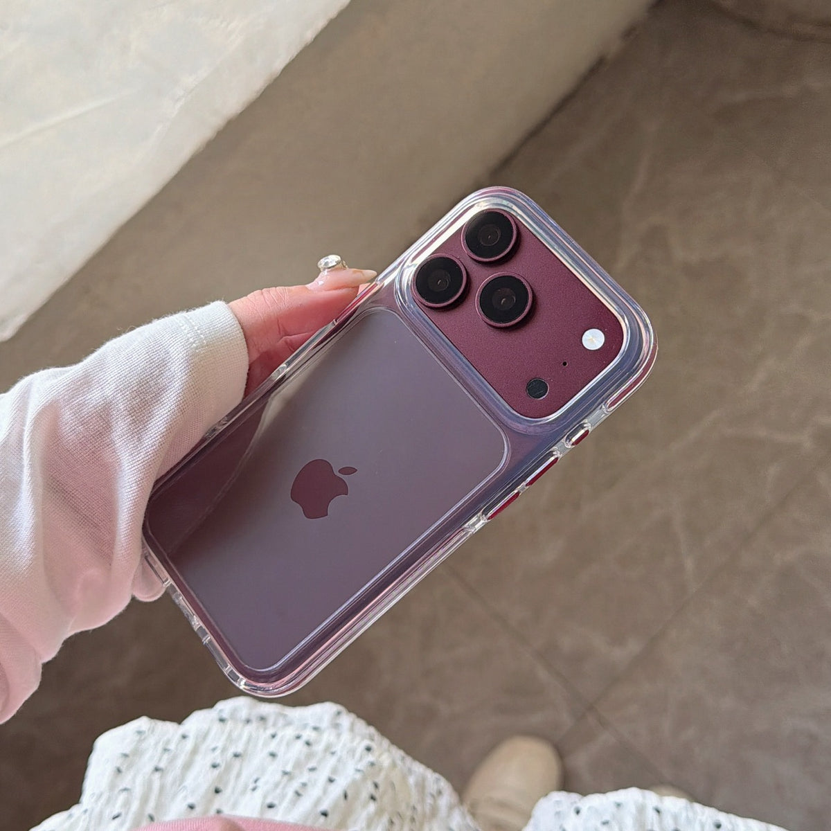 Clear Case with Cherry-Red Hinged Ring Detail – 11 iPhone Models