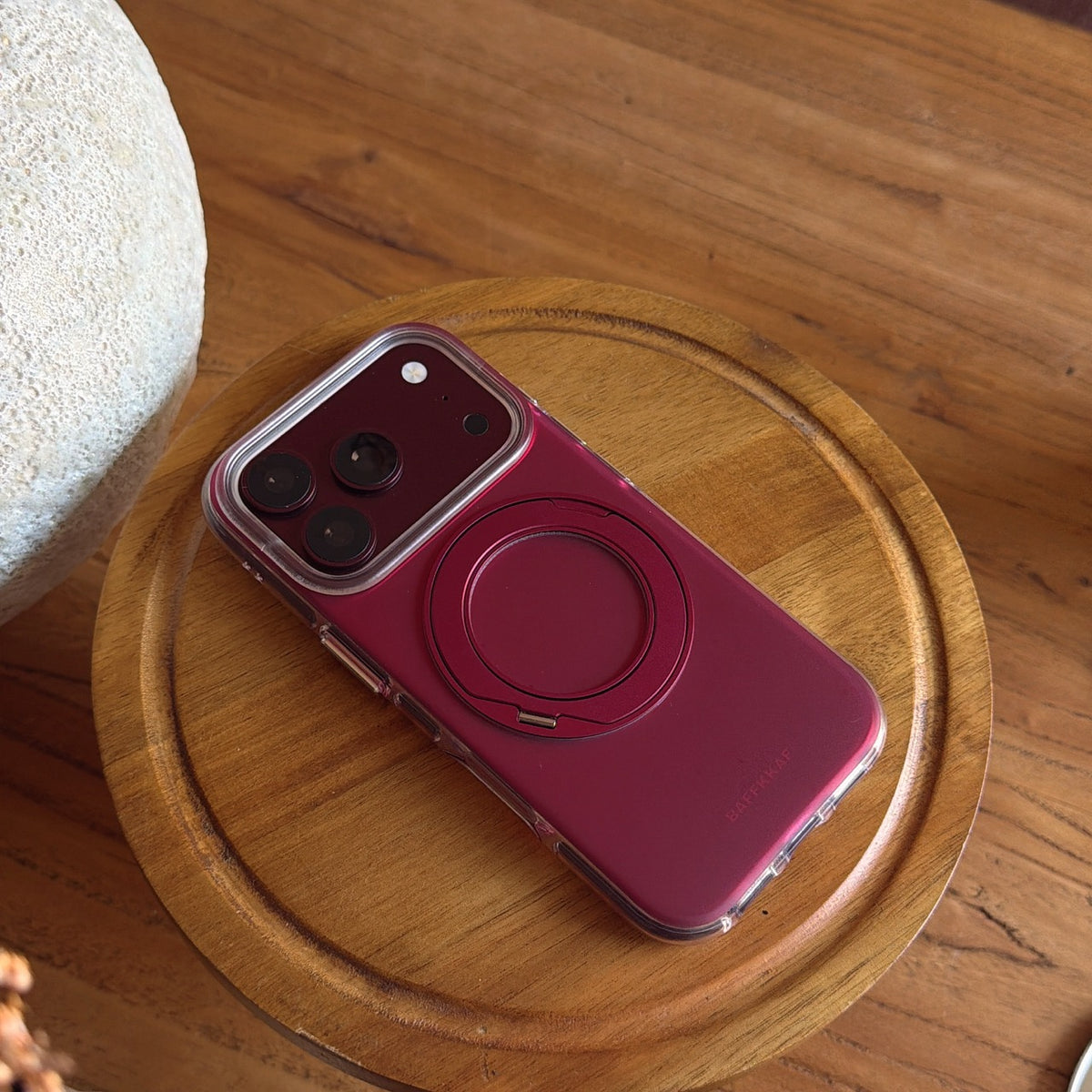 Matte Gradient 360° Ring Stand Double-Sided IMD Phone Case – Cherry Red & Caramel Brown