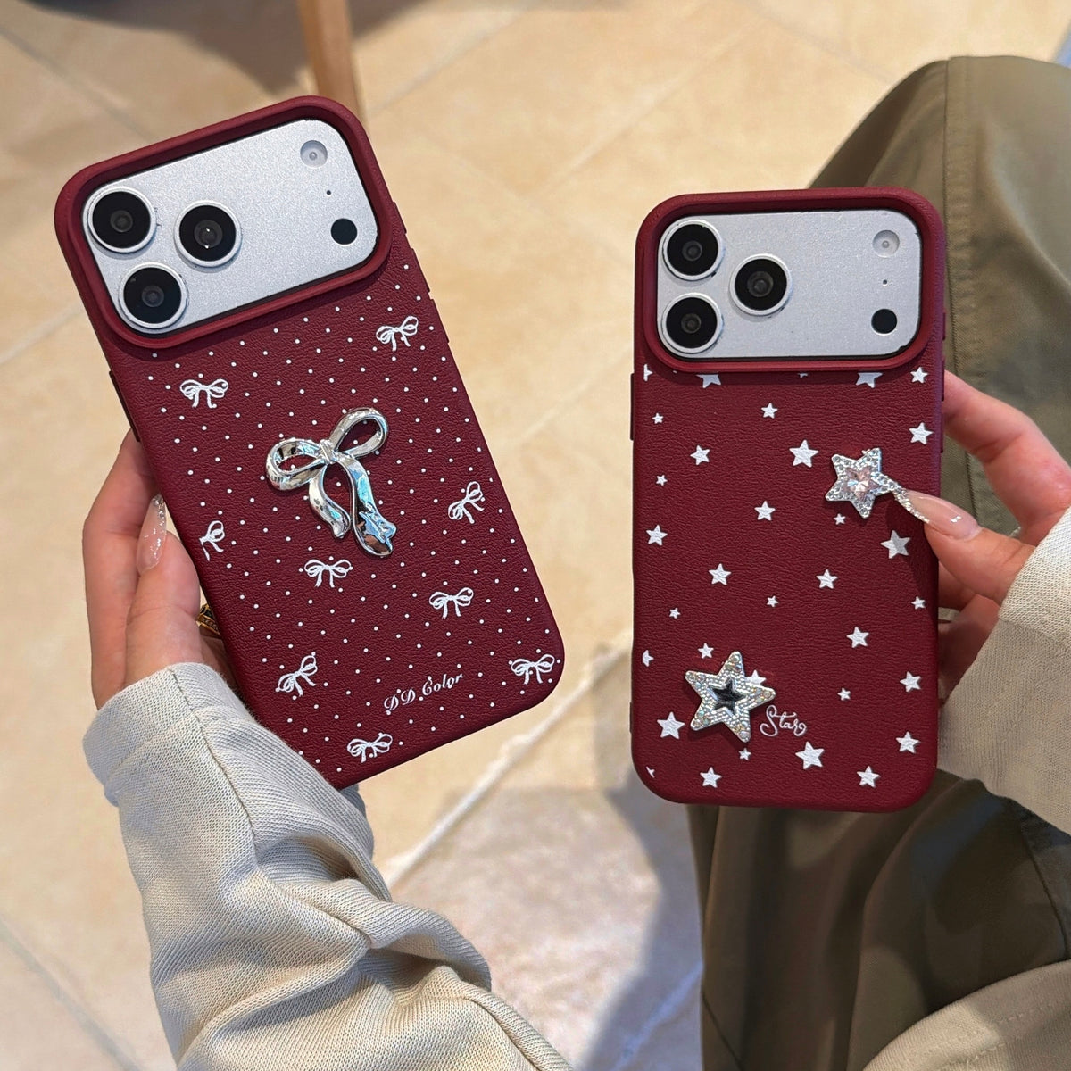Burgundy Bow & Star Phone Case