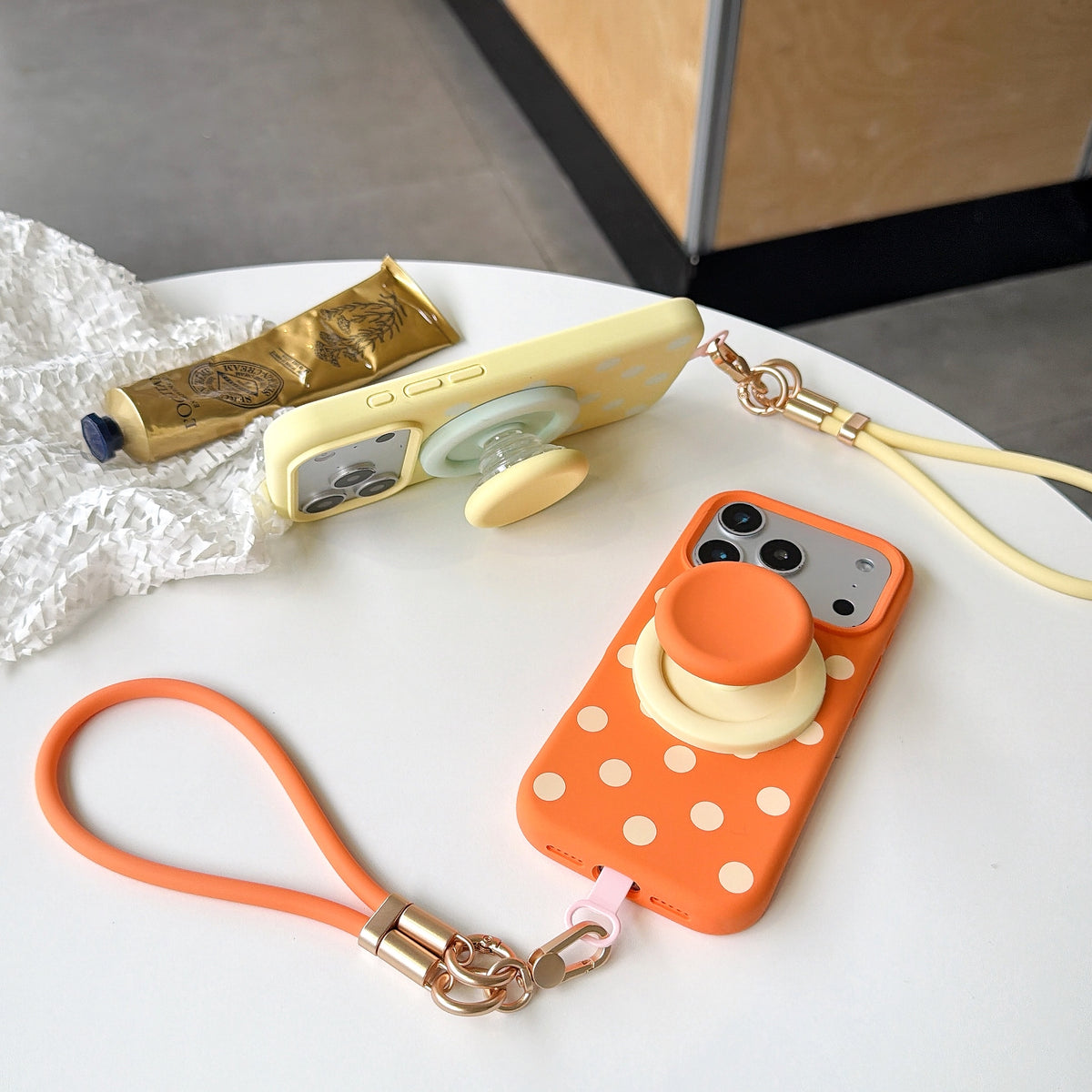 Liquid Silicone Polka Dot Stand Wrist Strap Phone Case