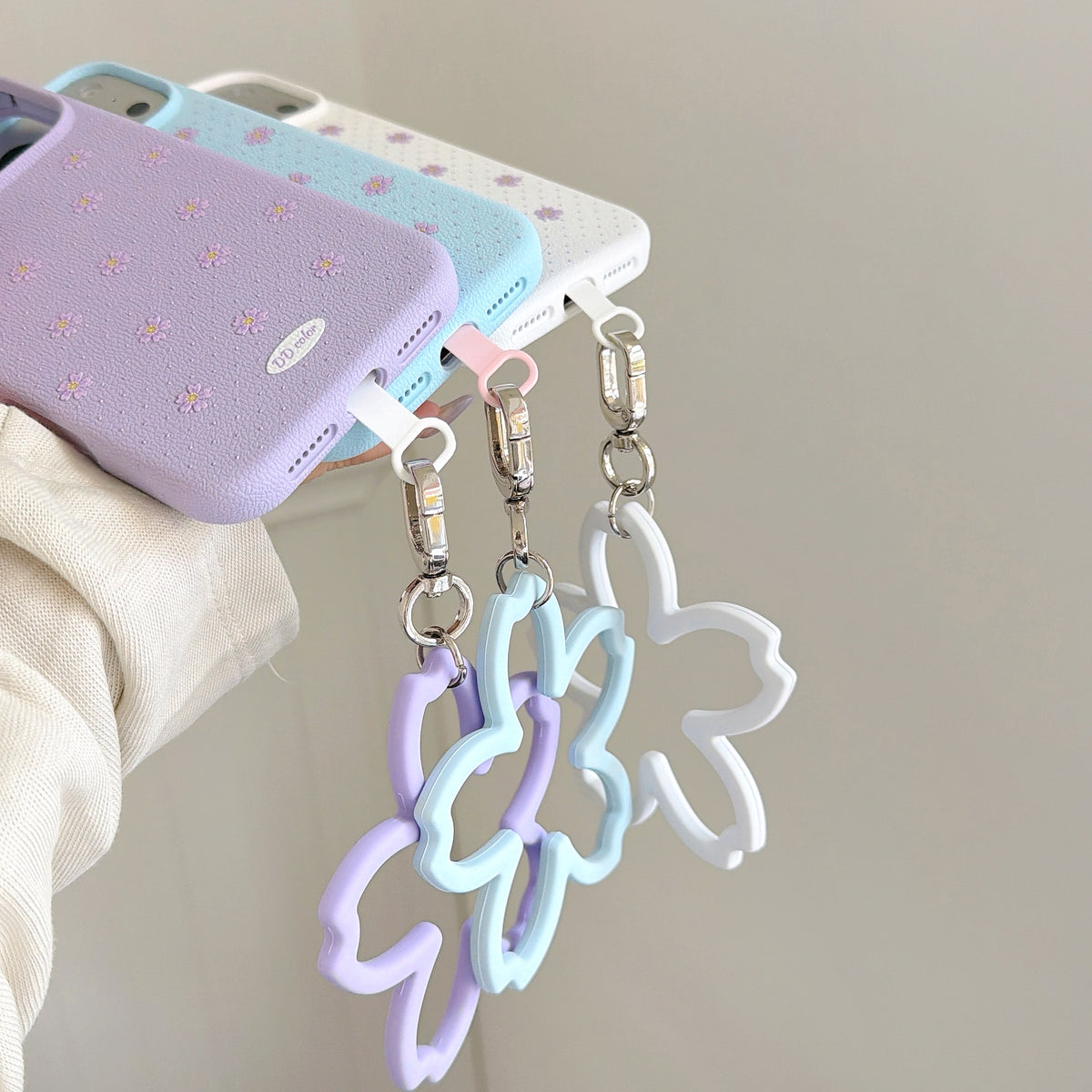 Floral Polka Dot Phone Case with Flower Wrist Strap
