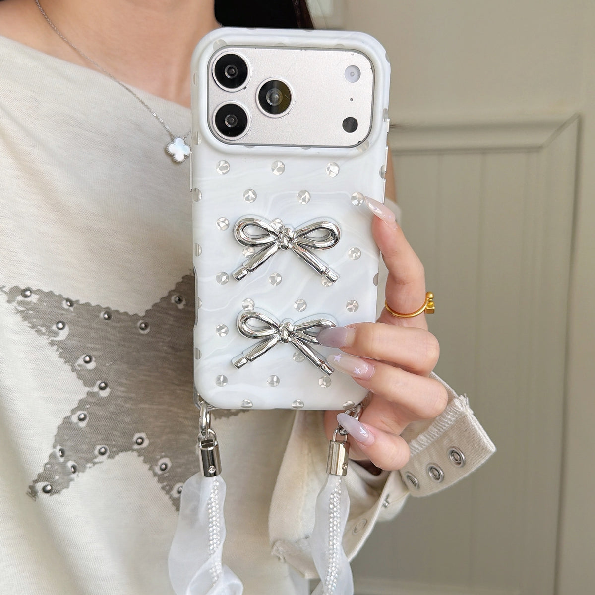 3D Bow Phone Case with Wrist Strap