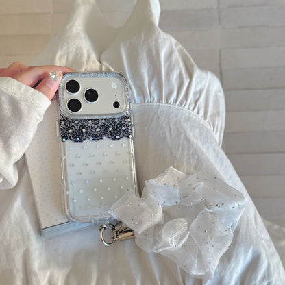 Black Lace & Silver Polka Dot Gold-Trimmed Air-Cushion Double-Sided IMD iPhone Case