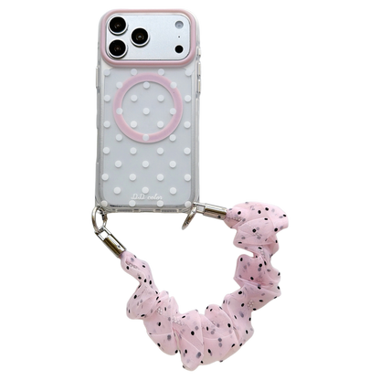 Polka Dot Phone Case with Ruffled Wrist Strap