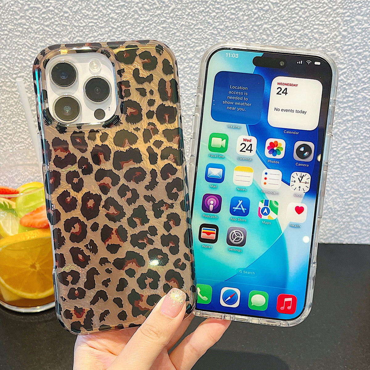 IMD Leopard Print Holographic Phone Case with Wrist Strap