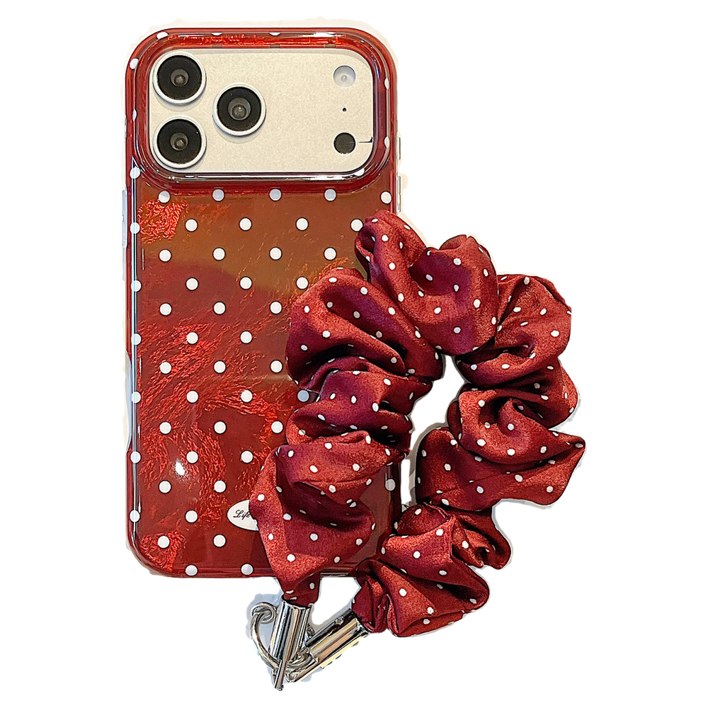 IMD Cherry Red Polka Dot Phone Case with Wrist Strap