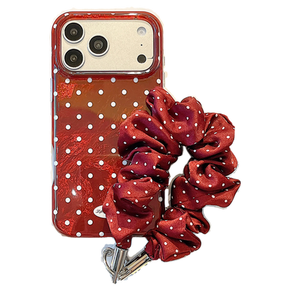 IMD Cherry Red Polka Dot Phone Case with Wrist Strap