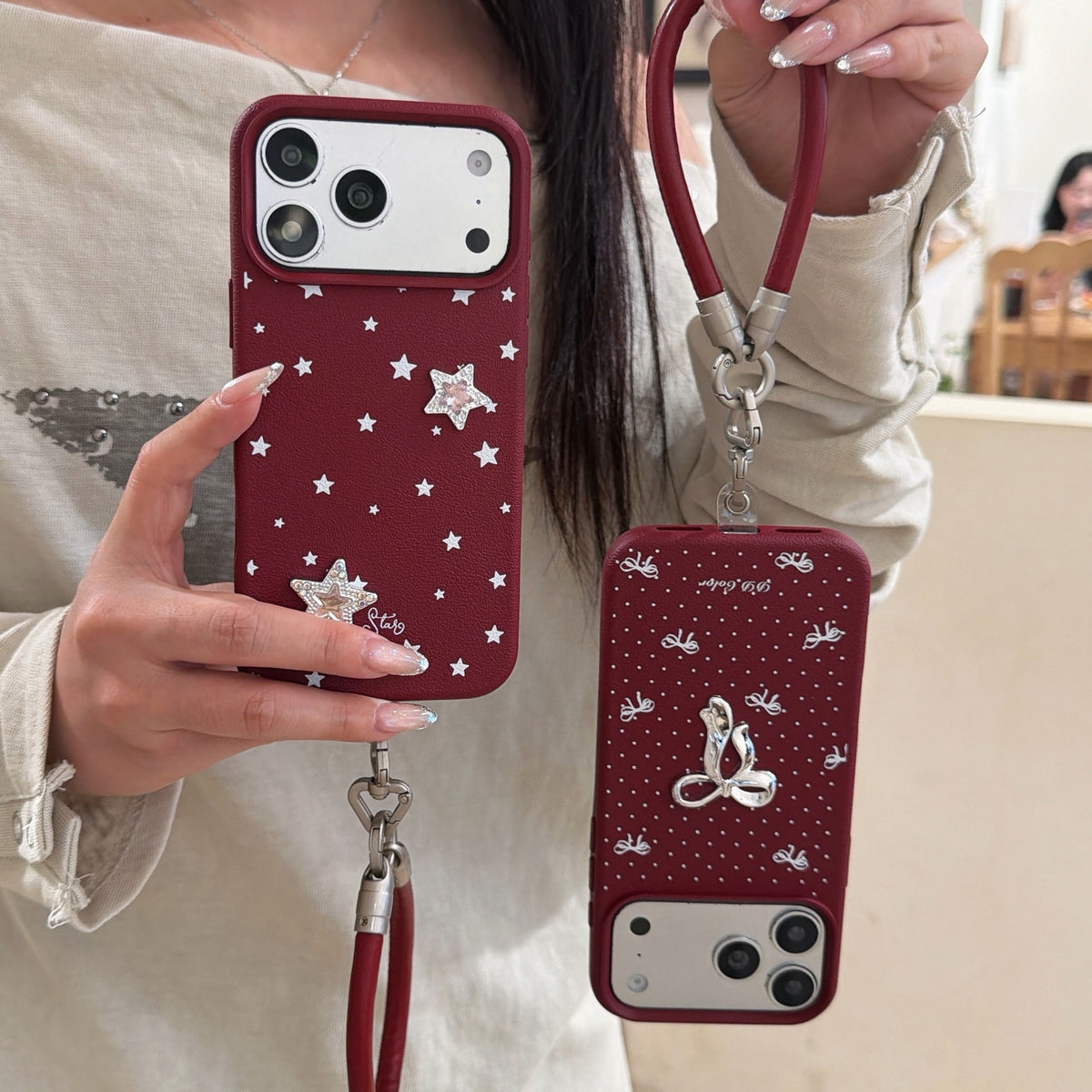 Burgundy Bow & Star Phone Case