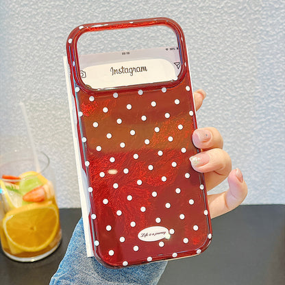 IMD Cherry Red Polka Dot Phone Case with Wrist Strap