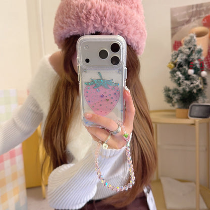 Pink Strawberry Glitter Case – With or Without Beaded Wrist Strap | 15 iPhone Models