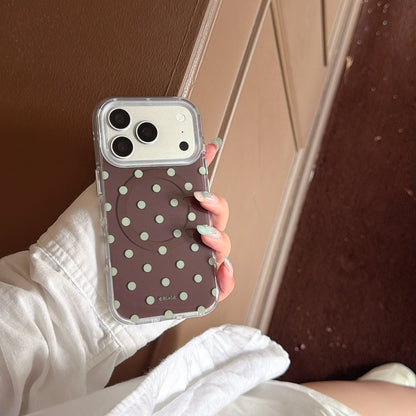 Autumn Polka Dot Magnetic Ring Phone Case – Double-Sided IMD & 360° Air-Cushion Edges (3 Colors)