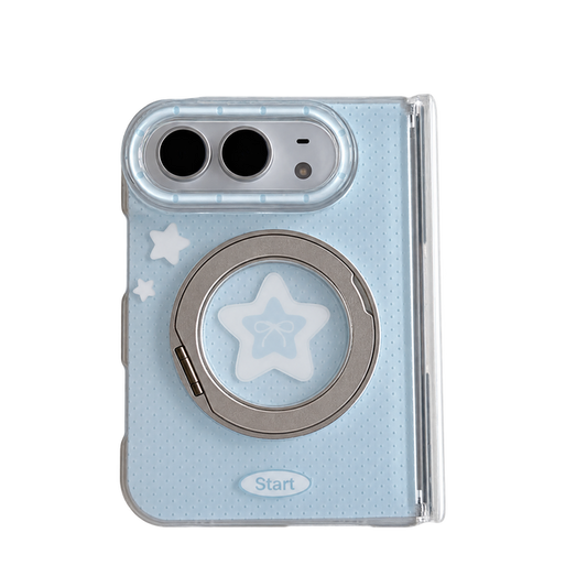 Pastel Heart & Blue Star Ring-Stand Case for iPhone 18 Duo