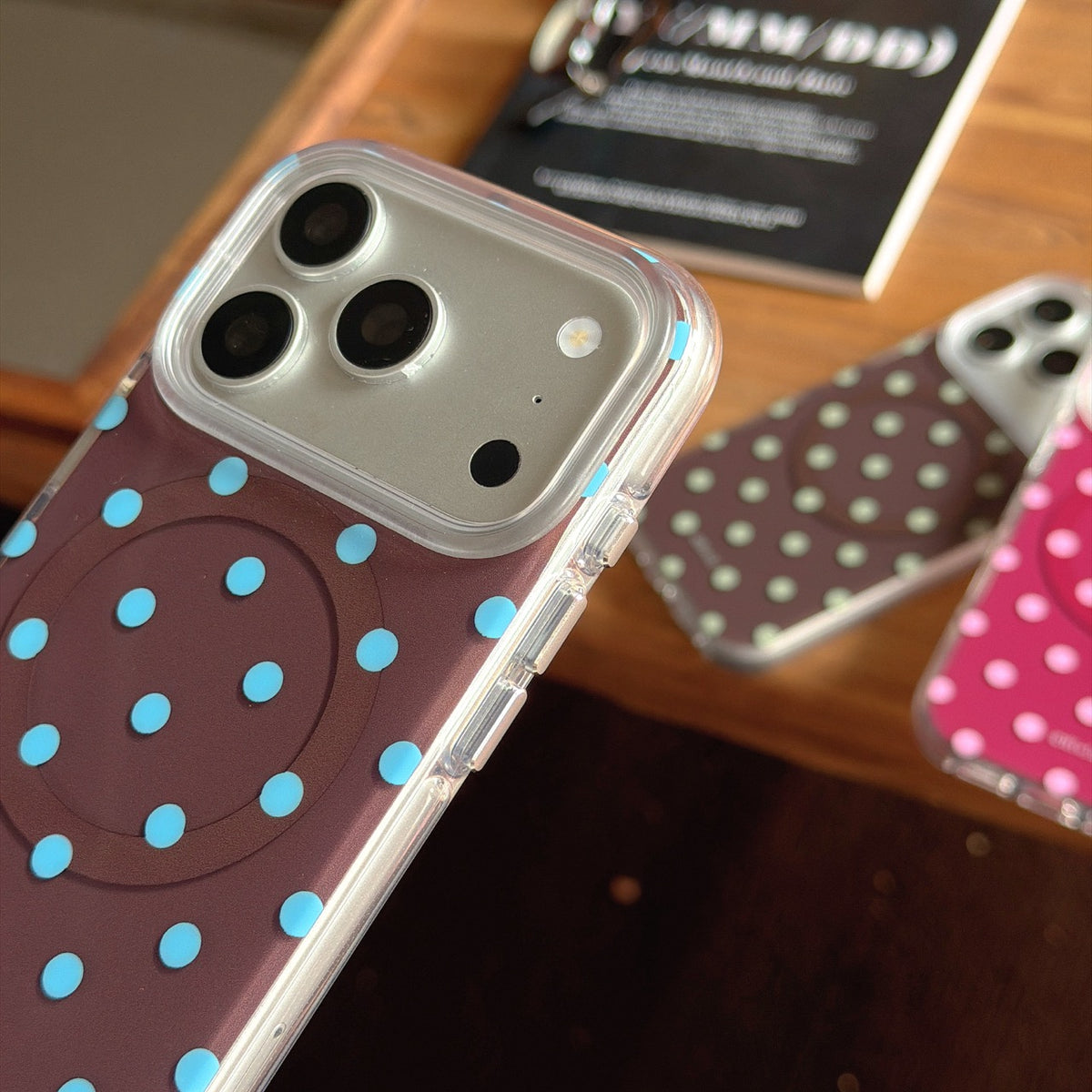 Autumn Polka Dot Magnetic Ring Phone Case – Double-Sided IMD & 360° Air-Cushion Edges (3 Colors)