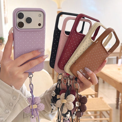Polka Dot Phone Case with Flower Wrist Strap – 6 Color Styles
