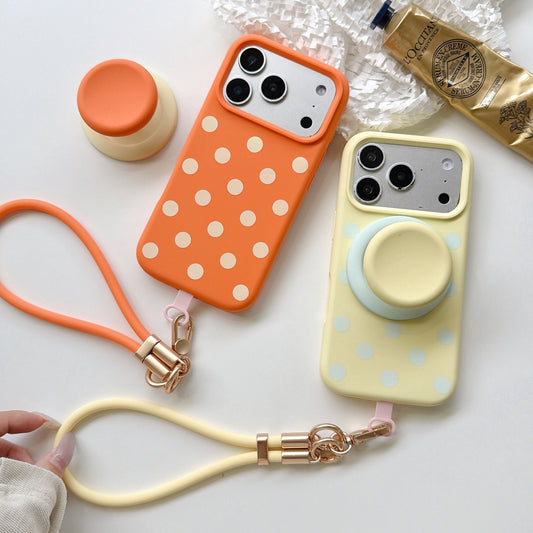 Liquid Silicone Polka Dot Stand Wrist Strap Phone Case