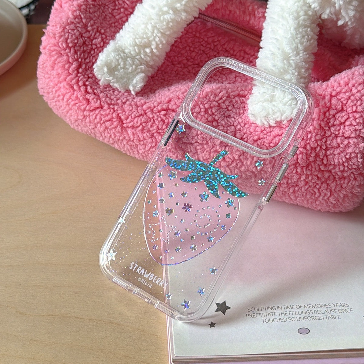 Pink Strawberry Glitter Case – With or Without Beaded Wrist Strap | 15 iPhone Models