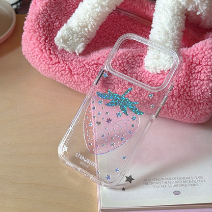 Pink Strawberry Glitter Case – With or Without Beaded Wrist Strap | 15 iPhone Models