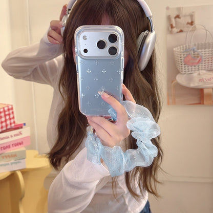 Gradient Blue Rhinestone Flower Gold-Trim Air-Cushion Double-Sided IMD iPhone Case