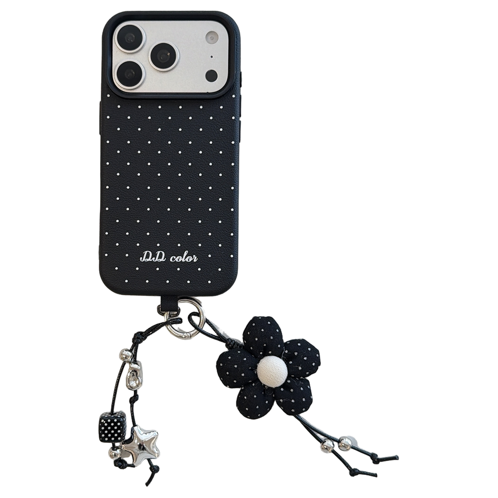 Polka Dot Phone Case with Flower Wrist Strap – 6 Color Styles