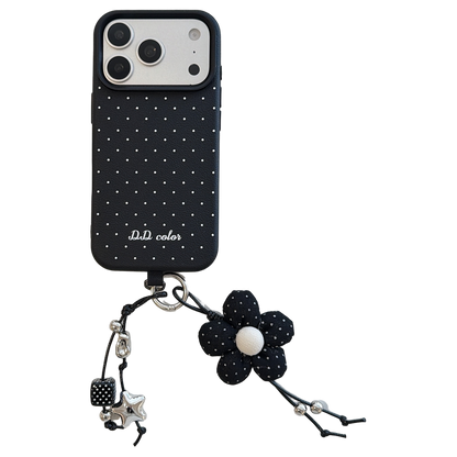 Polka Dot Phone Case with Flower Wrist Strap – 6 Color Styles
