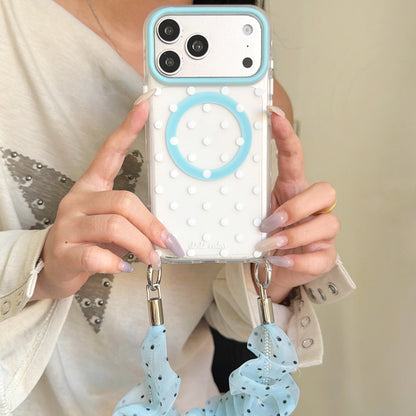 Polka Dot Phone Case with Ruffled Wrist Strap