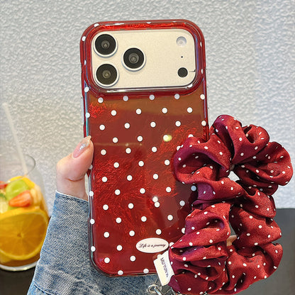 IMD Cherry Red Polka Dot Phone Case with Wrist Strap