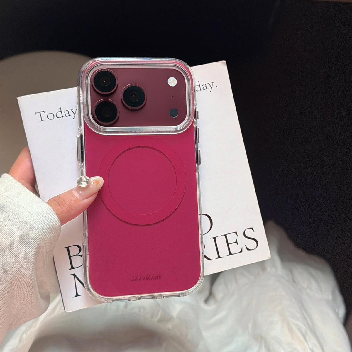 Minimalist Solid-Color Magnetic Ring Phone Case – Double-Sided IMD & 360° Air-Cushion Edges (5 Colors)