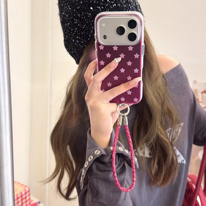 Burgundy Gradient Pink Star Air-Cushion IMD iPhone Case with Wrist Strap