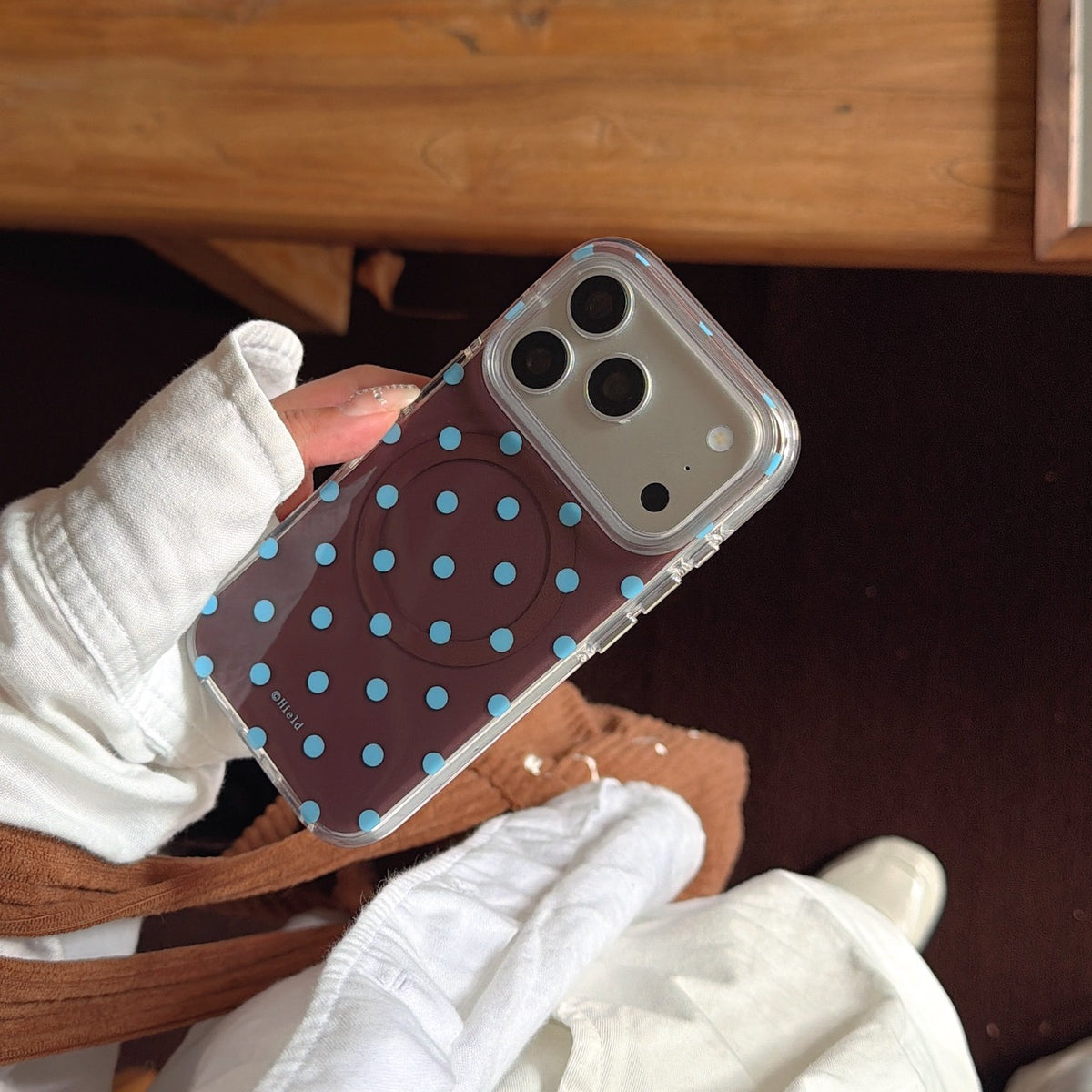 Autumn Polka Dot Magnetic Ring Phone Case – Double-Sided IMD & 360° Air-Cushion Edges (3 Colors)