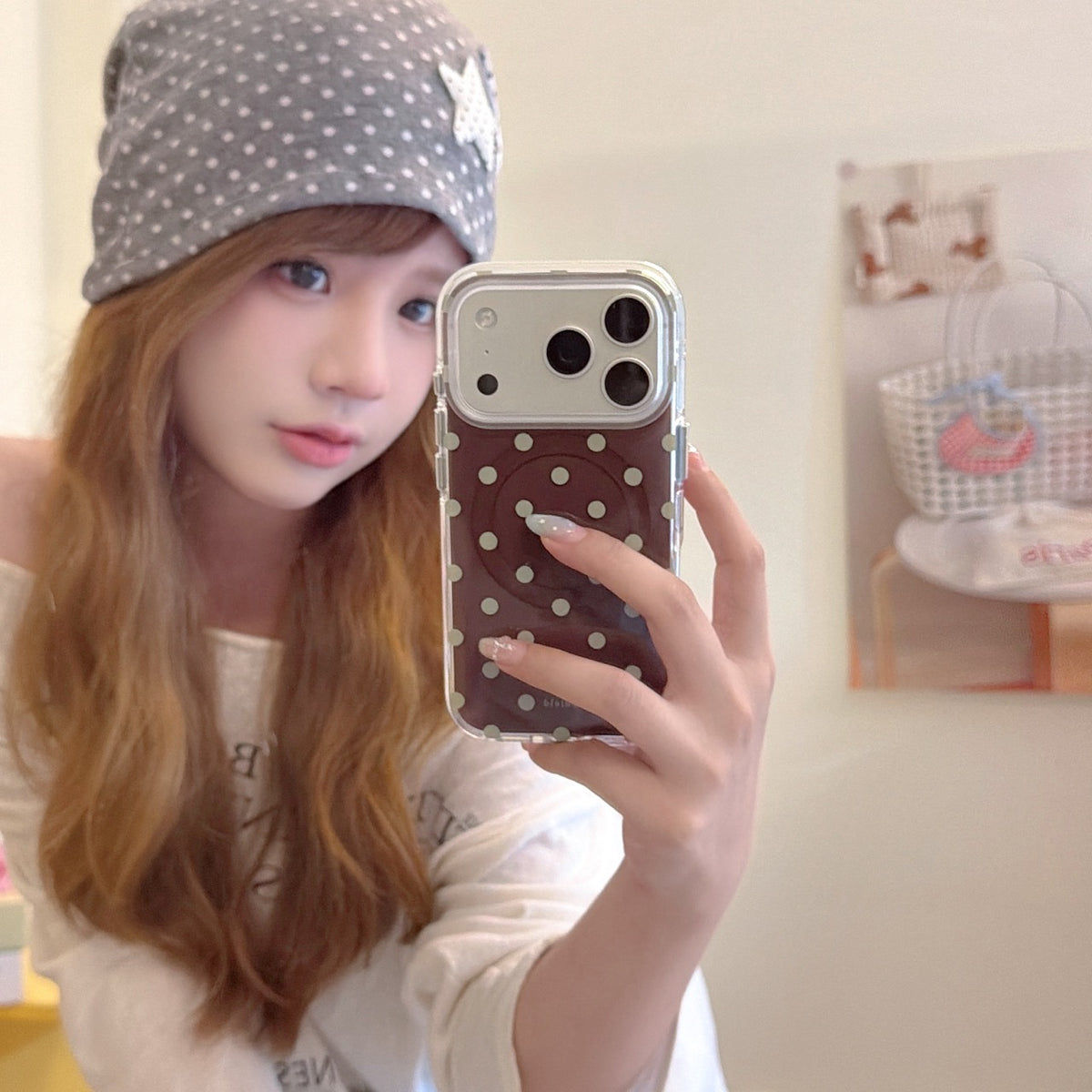 Autumn Polka Dot Magnetic Ring Phone Case – Double-Sided IMD & 360° Air-Cushion Edges (3 Colors)