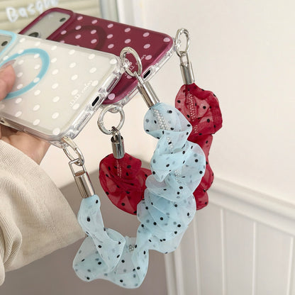 Polka Dot Phone Case with Ruffled Wrist Strap