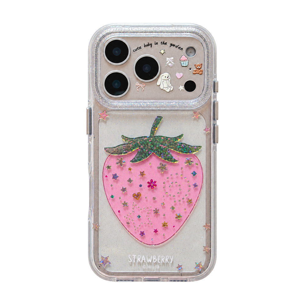 Pink Strawberry Glitter Case – With or Without Beaded Wrist Strap | 15 iPhone Models