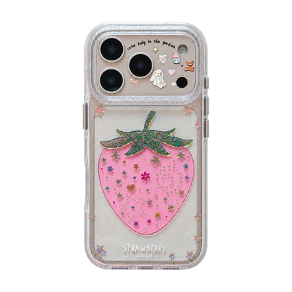 Pink Strawberry Glitter Case – With or Without Beaded Wrist Strap | 15 iPhone Models