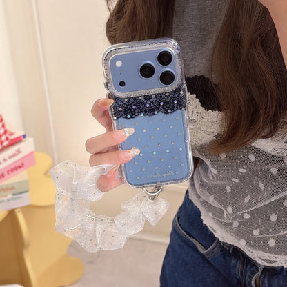 Black Lace & Silver Polka Dot Gold-Trimmed Air-Cushion Double-Sided IMD iPhone Case