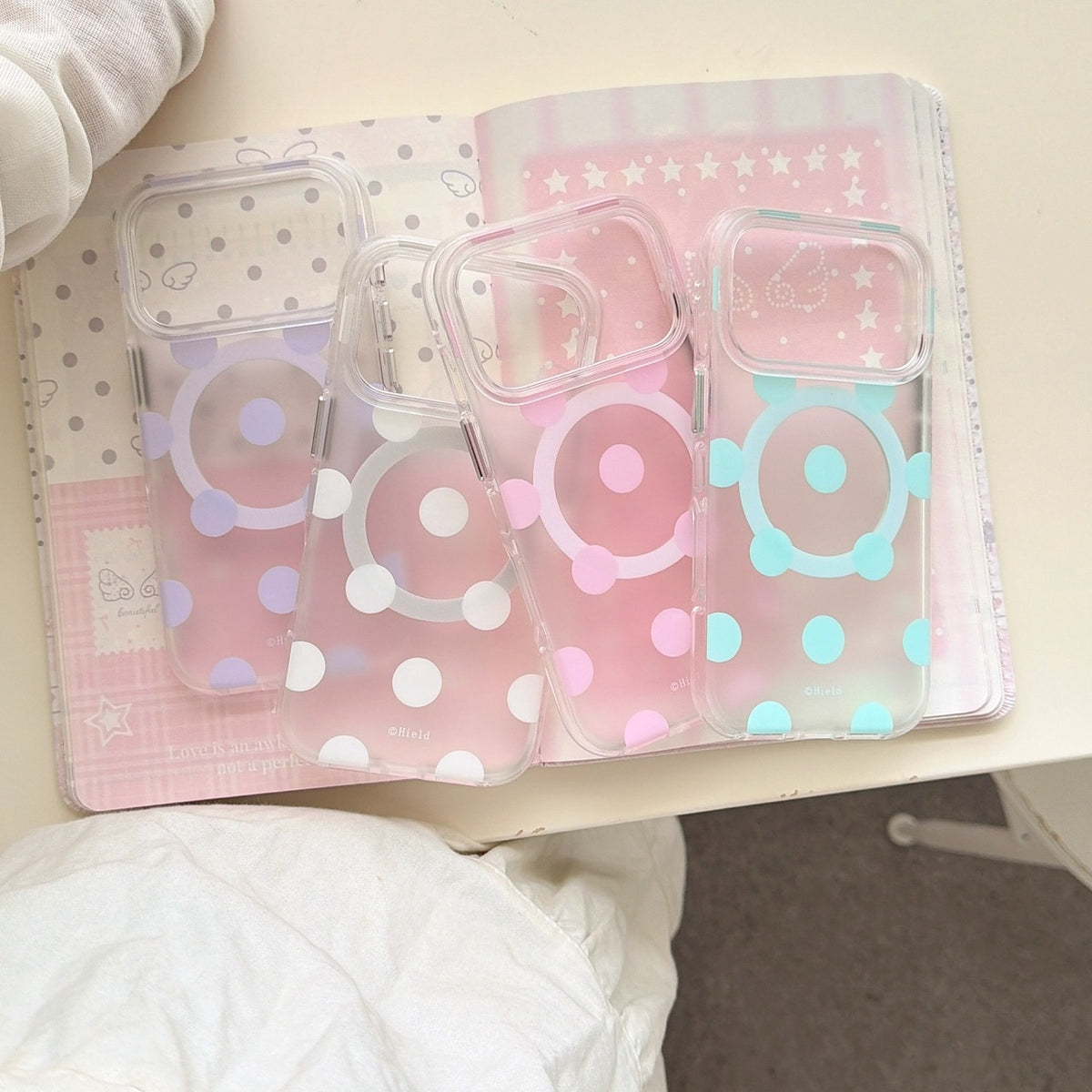Macaron Four-Color Polka-Dot Magnetic Rounded-Edge Air-Cushion Double-Sided IMD Case