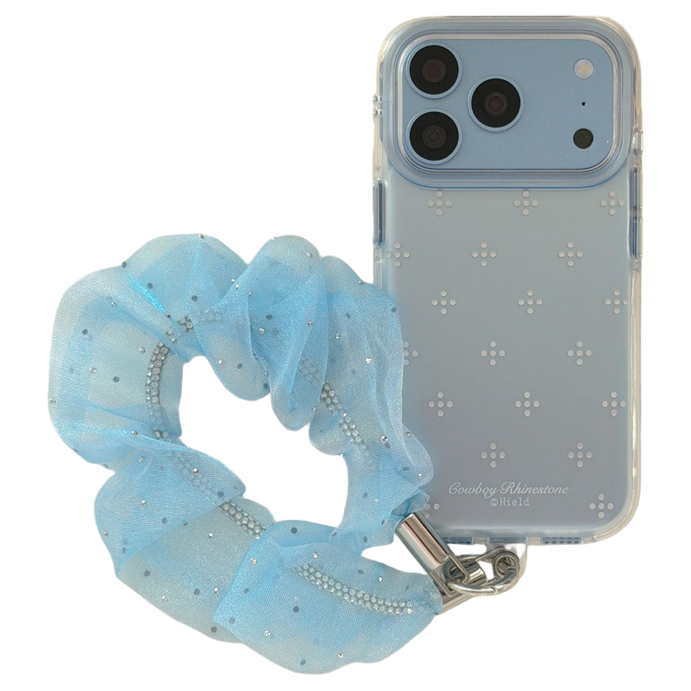 Gradient Blue Rhinestone Flower Gold-Trim Air-Cushion Double-Sided IMD iPhone Case